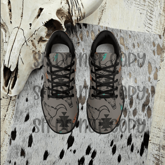 Grey Bullskull Aztec Womens Tennis Shoes