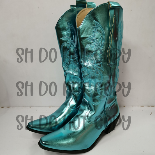 PRE-ORDER Turquoise Metallic Cowgirl Boots