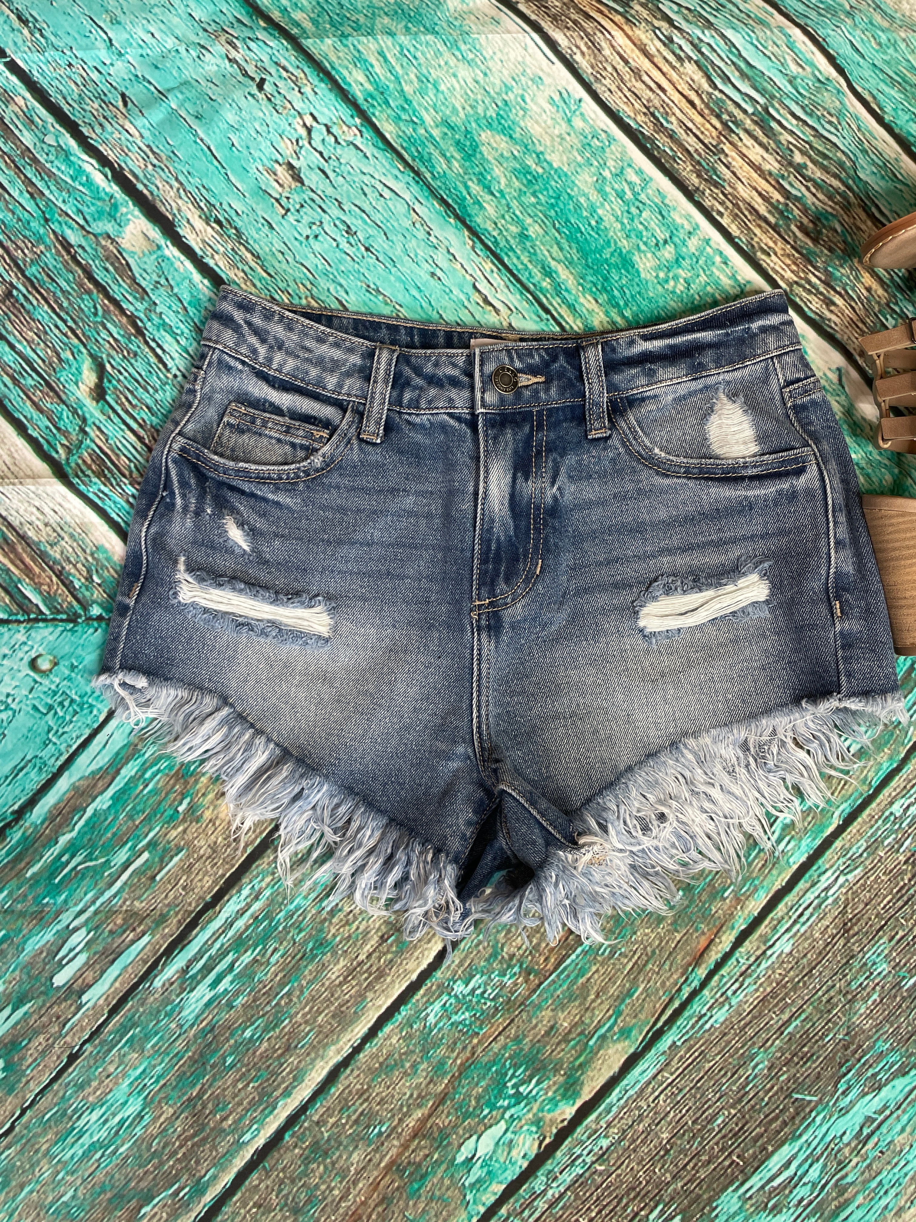 Blue jean sales shorts with fringe