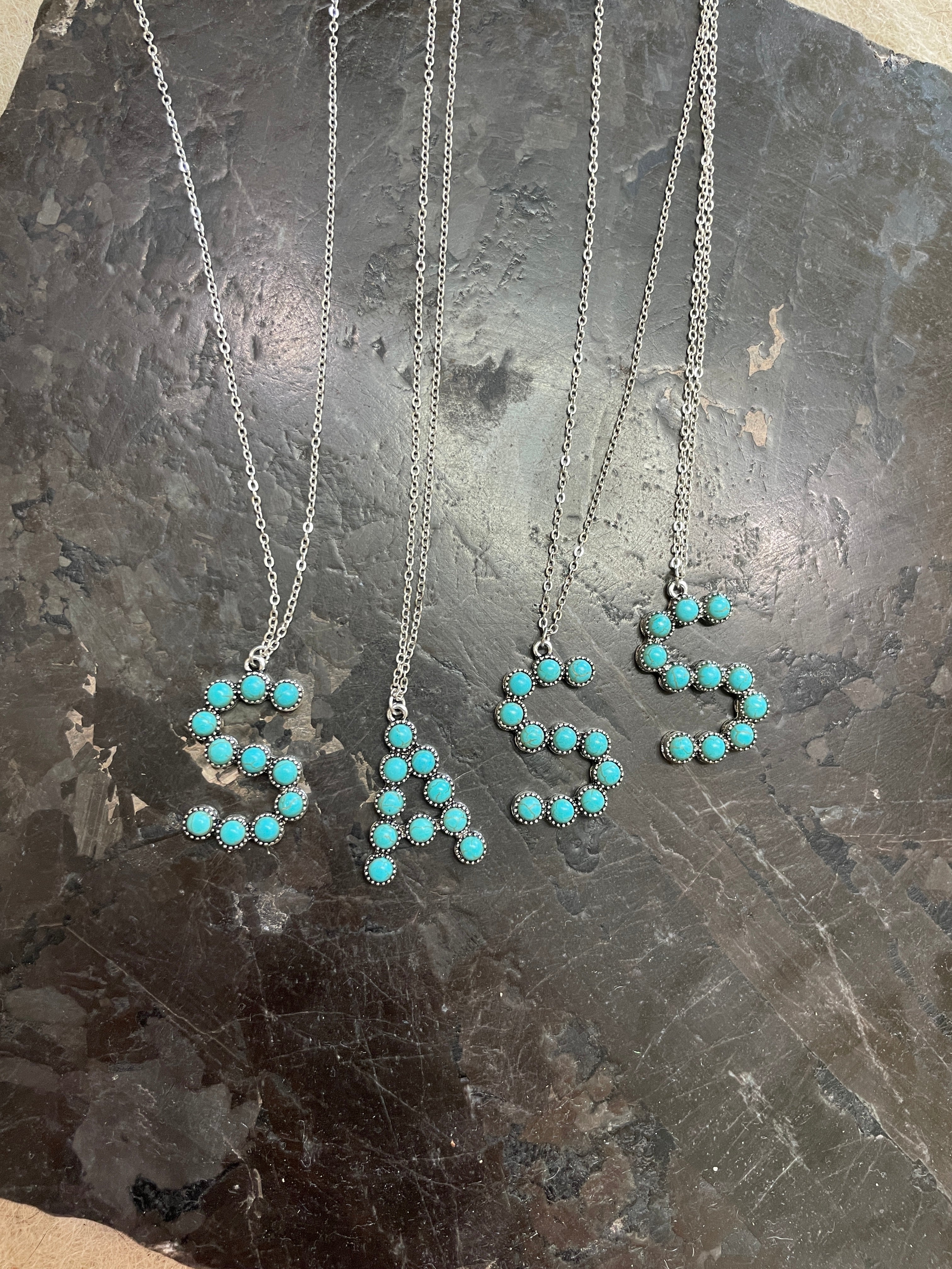 Turquoise stone 2024 initial necklace