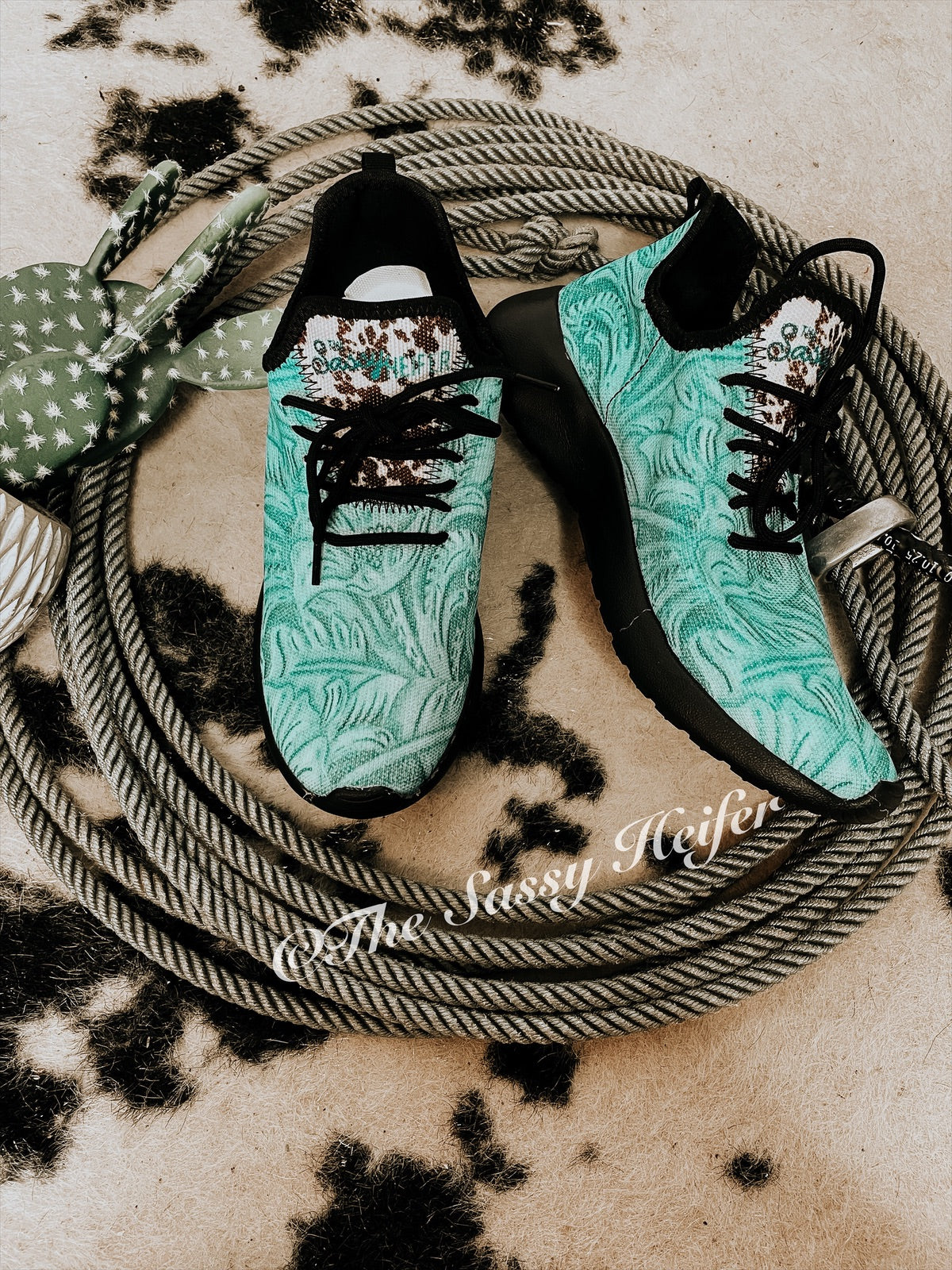 Turquoise Cowhide Tennis Shoes The Sassy Heifer Boutique